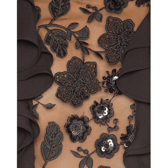 For Love & Lemons Vivi Embroidery Sequin Ruffle Mini Dress in Black Size XS - Picture 3 of 17